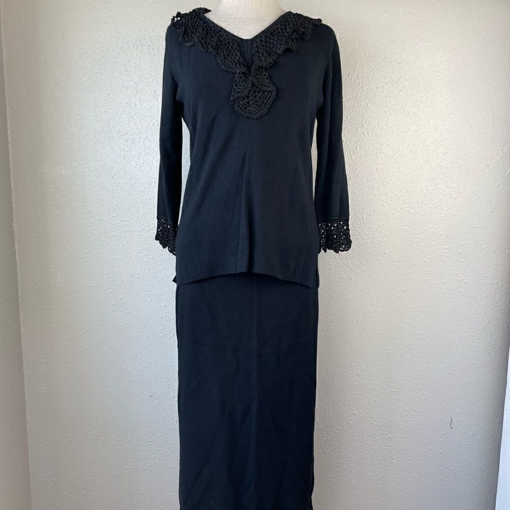 Sheri Martin Two Piece Matching Sweater Top and Midi Skirt Size M EUC
